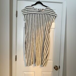 Mystree Black and Cream Striped Midi Dress